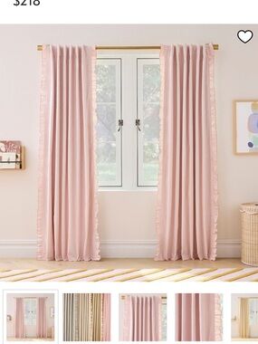 West Elm Soft Pink Pinstripe Ruffle Blackout Curtains (Set of 2)